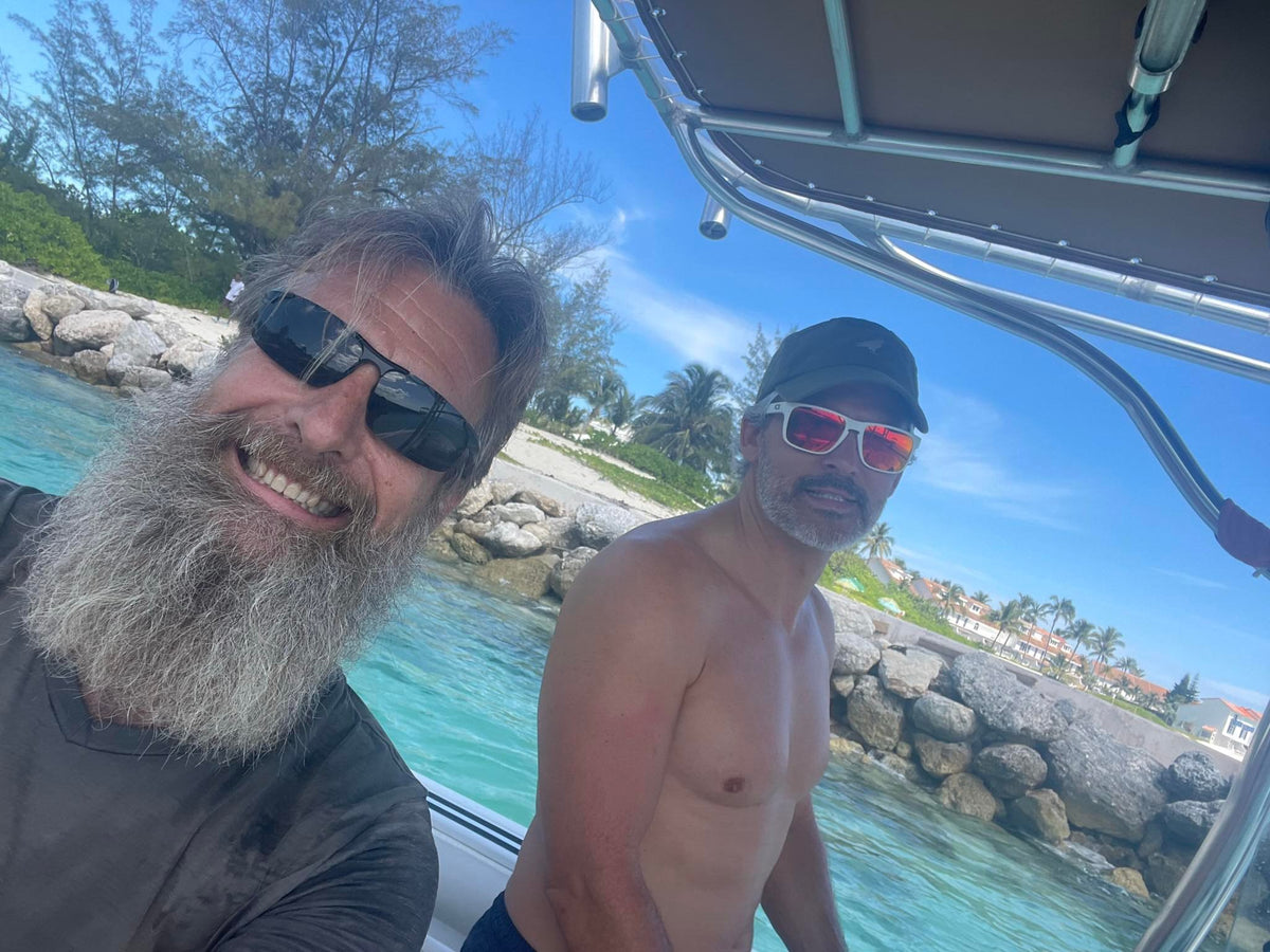 Henrik loves to wear his merino wool in the hot Bahamas weather